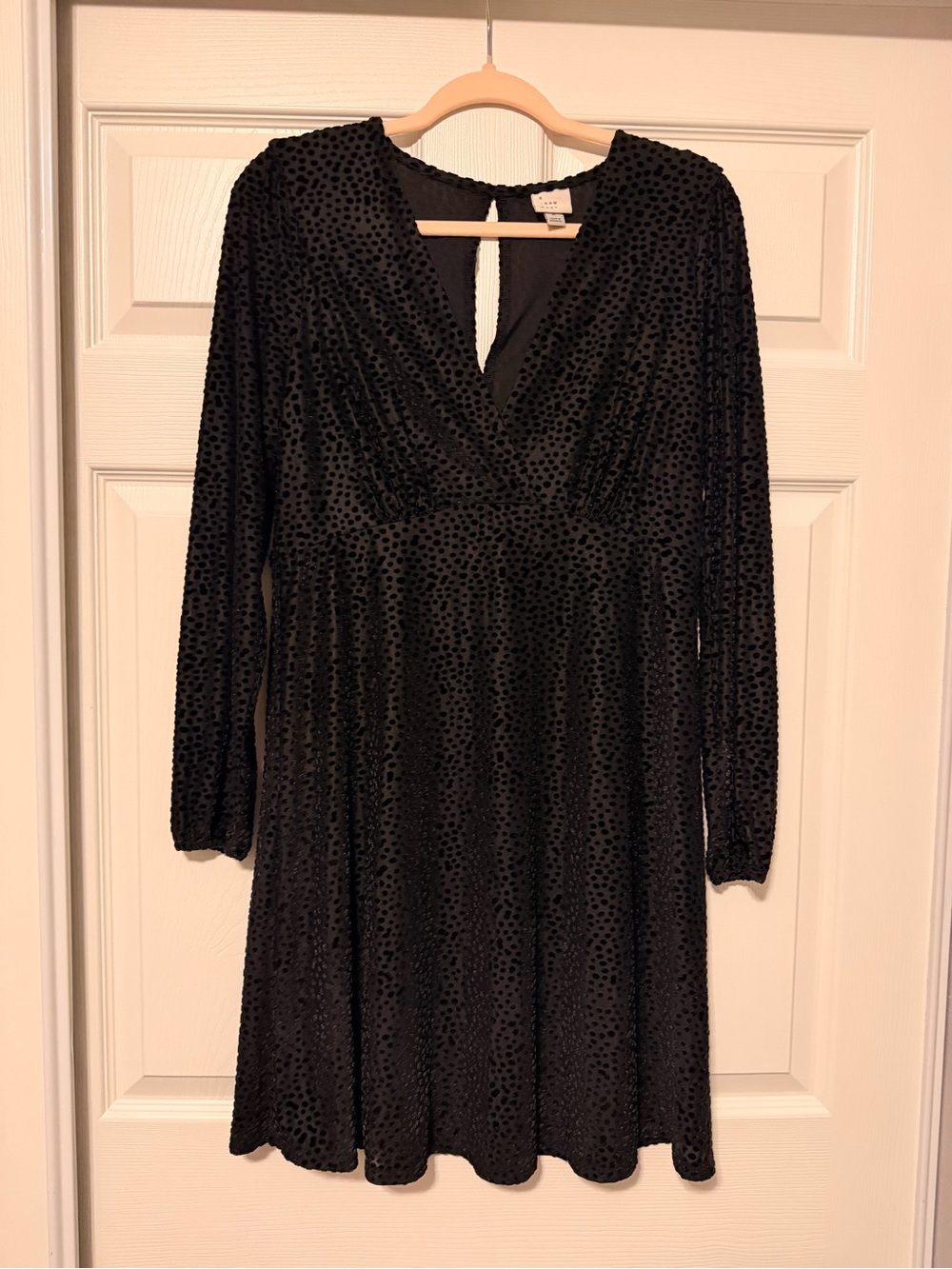 a new day Black Long-Sleeve Dot-Textured V-Neck Dress